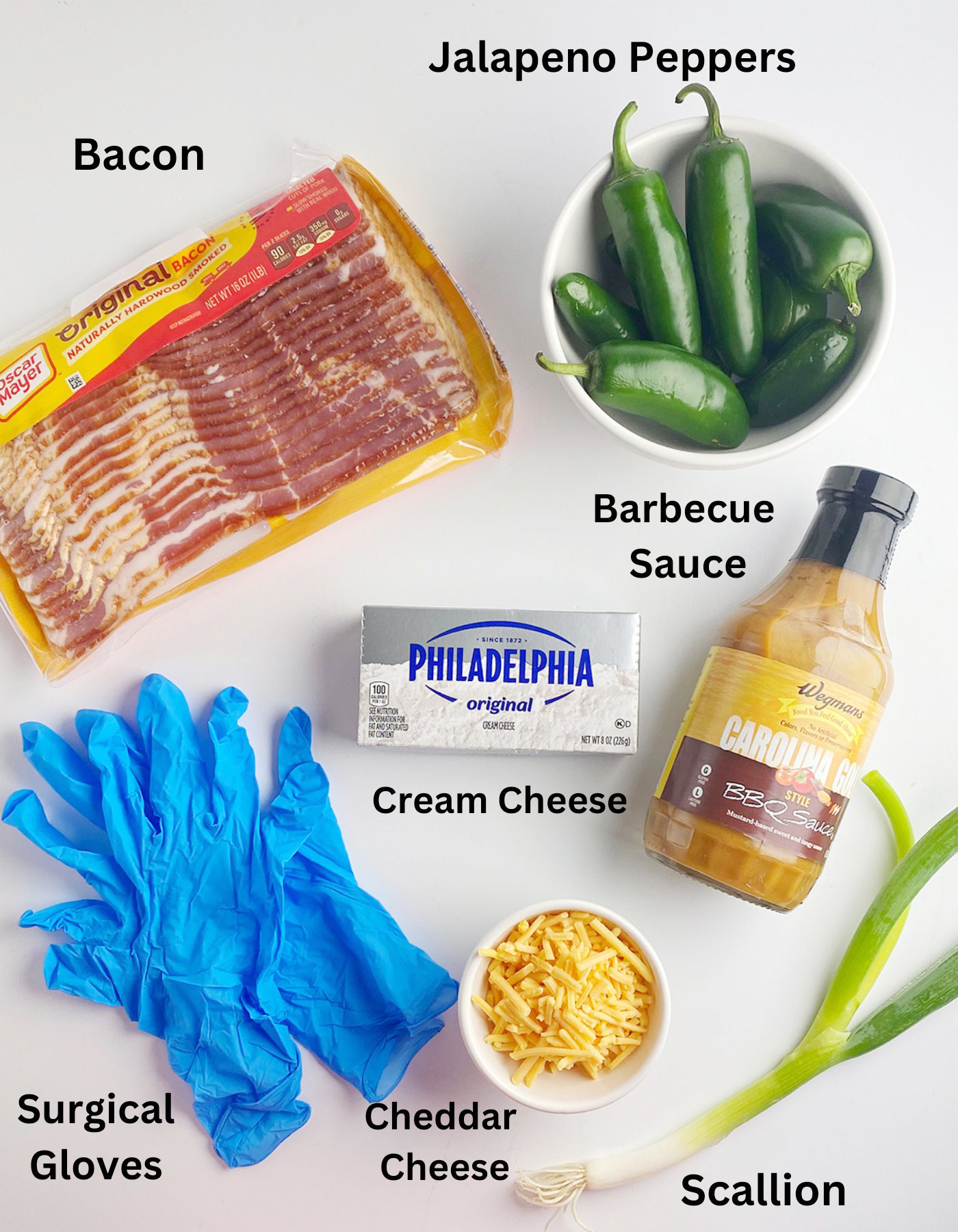 Ingredients needed to make baked jalapeno poppers.