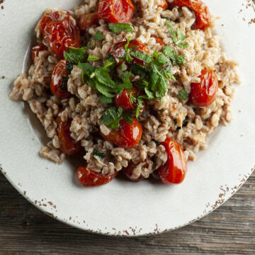 Tuna farro salad on a plate.