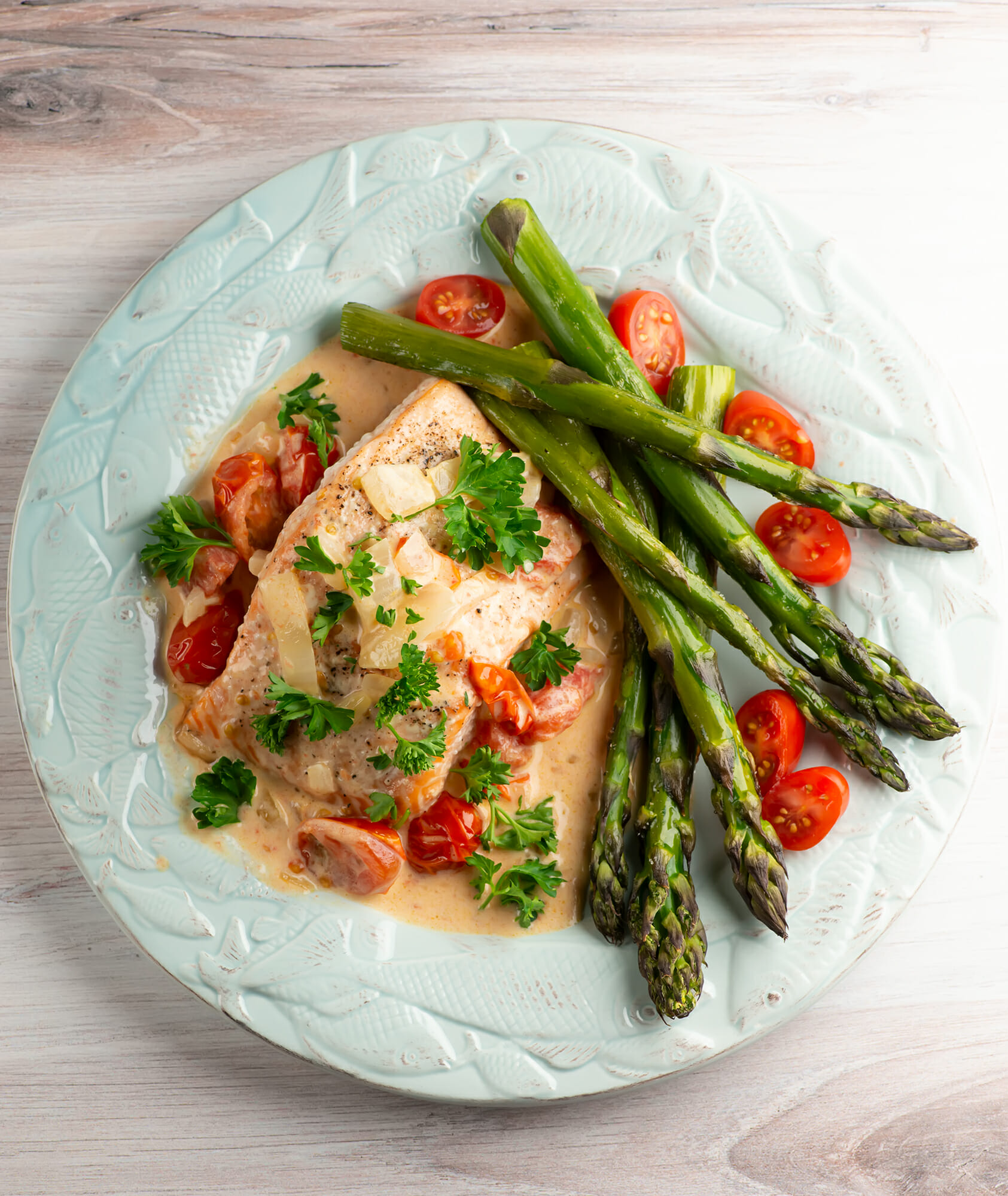 Roasted Salmon with Creamy Tomato Sauce - Framed Cooks