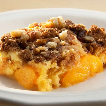 Easy Peach Crumble on a plate.