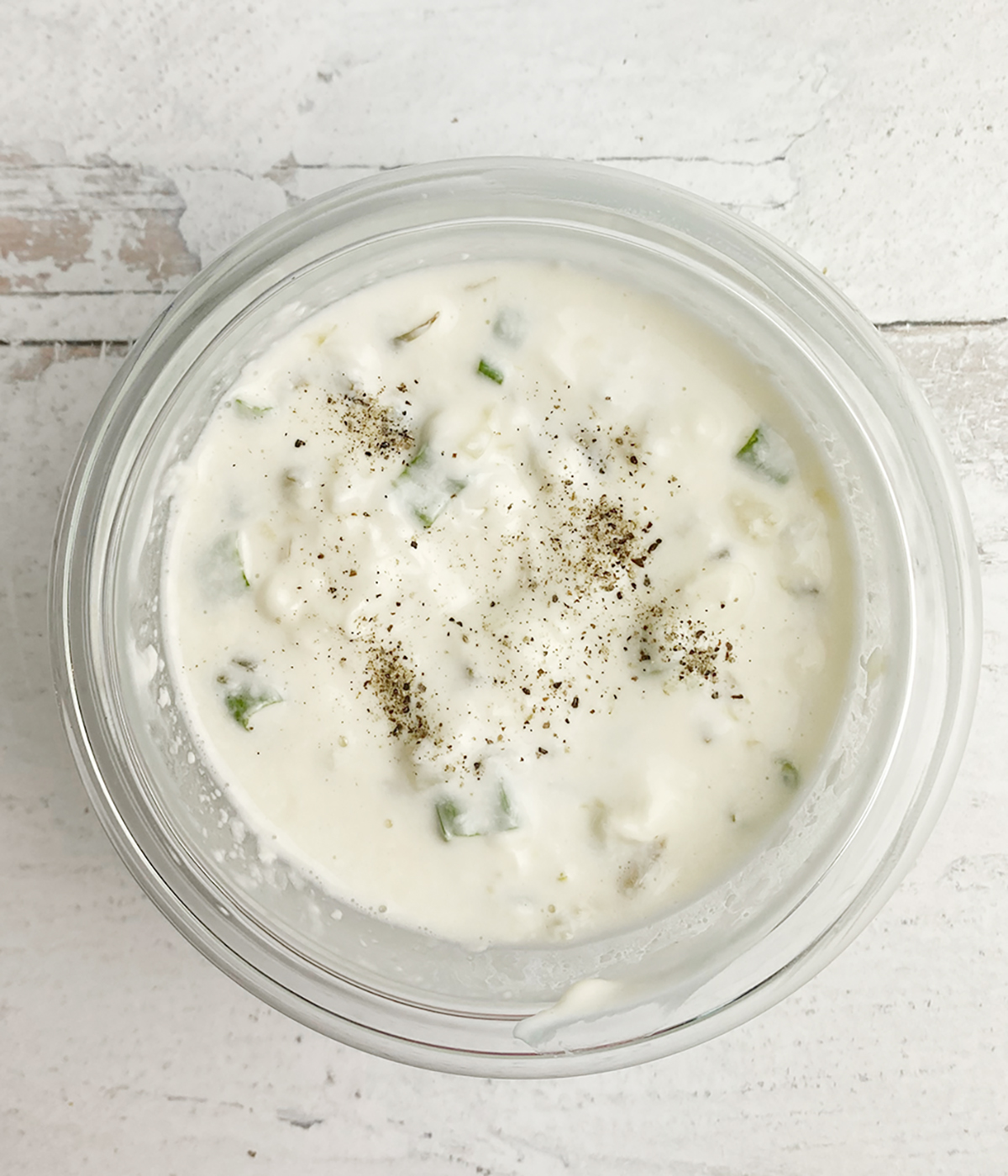 BLT potato salad dressing in a bowl.